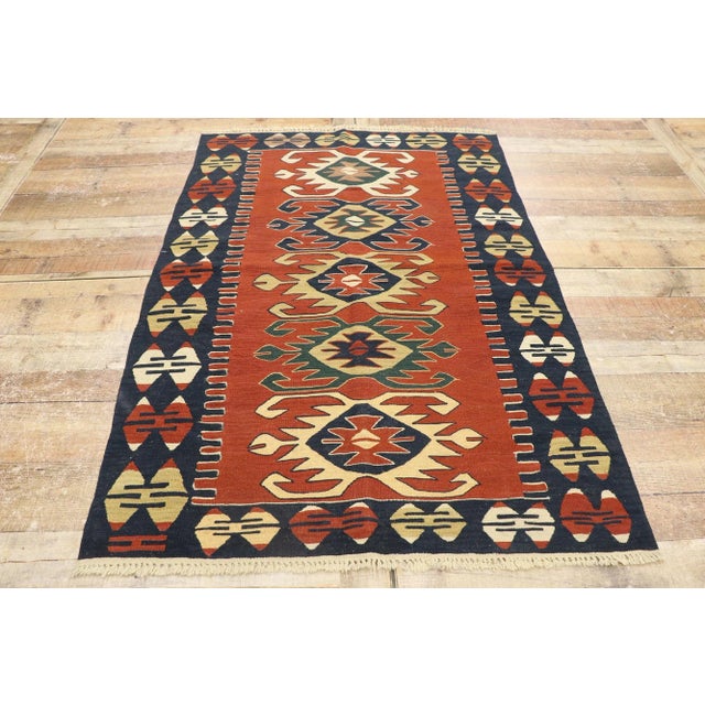 Textile Vintage Persian Shiraz Kilim Rug - 03'09 X 05'07 For Sale - Image 7 of 9