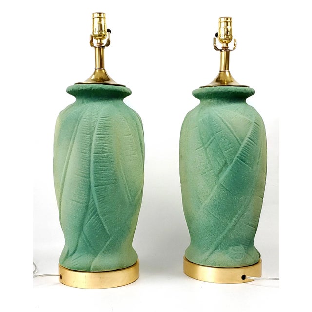 Lamp Pair Green Palm Tree Leaves For Sale - Image 11 of 12