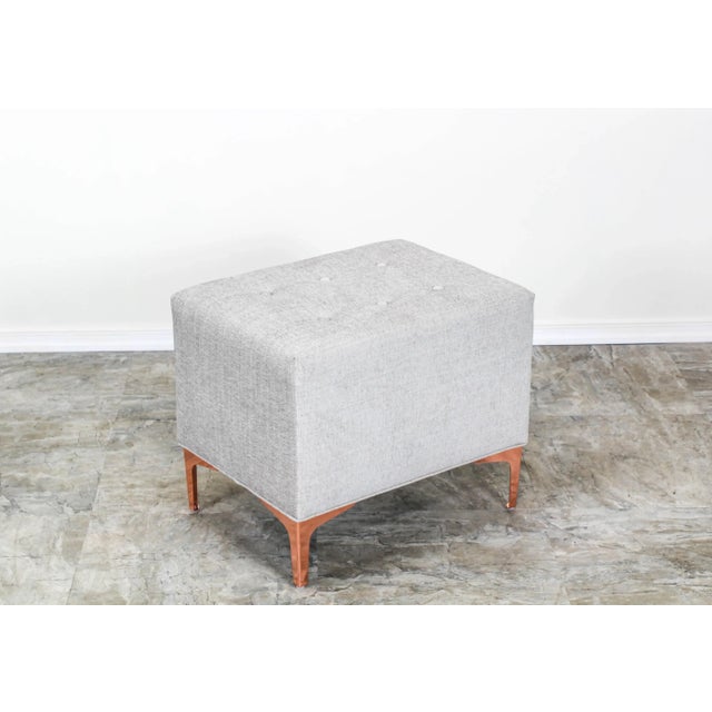 Metal Cream Chenille Ottomans on Brass Feet - a Pair For Sale - Image 7 of 8