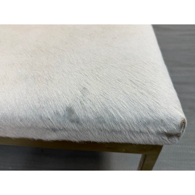 Brass Modern Square Cowhide Ottoman + Brass Frame For Sale - Image 8 of 12