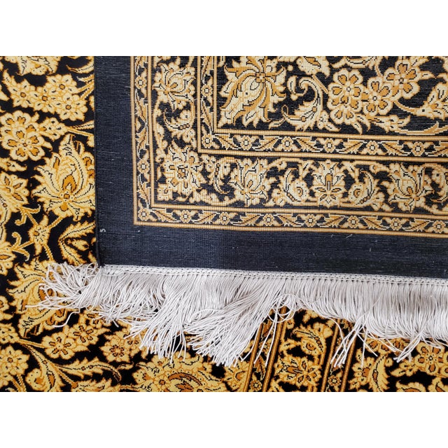 Rare Finely Woven Persian Silk Qum, Handmade Oriental Rug, Gold and Black For Sale - Image 12 of 13
