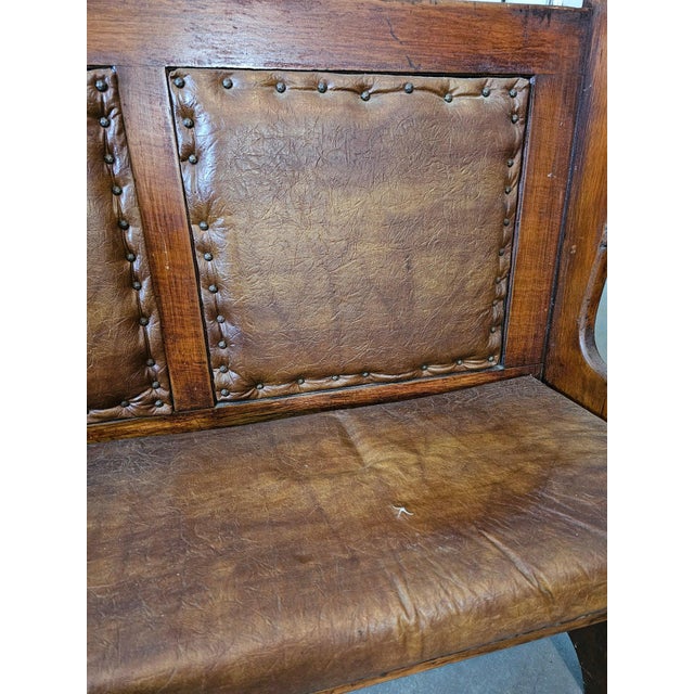 Pair of Antique Architectural Church Pew Benches, Turn of the Century Country Pine Two-Seater Settles For Sale - Image 11 of 16