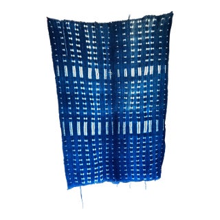 Vintage Mudcloth African Mali Blue Throw / Textile For Sale