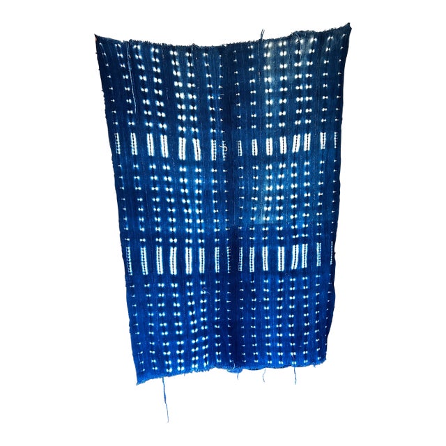 Vintage Mudcloth African Mali Blue Throw / Textile For Sale