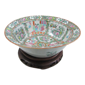 19th Century Antique Chinese Rose Medallion Famille Rose Porcelain Large Bowl Stand