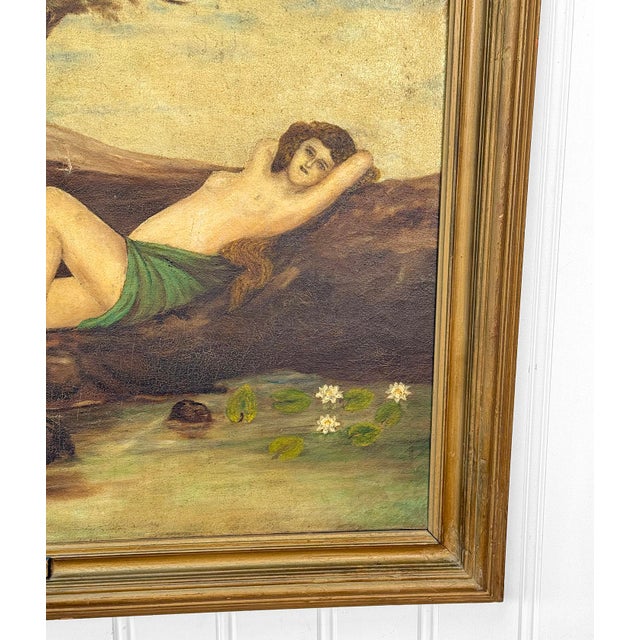 Antique Art Nouveau Nude Women "Water Flower" Signed Oil on Canvas Painting For Sale - Image 9 of 13