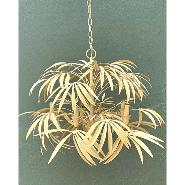 Beige Vintage Currey and Company “Calliope” Palm Frond Chandelier For Sale - Image 8 of 12
