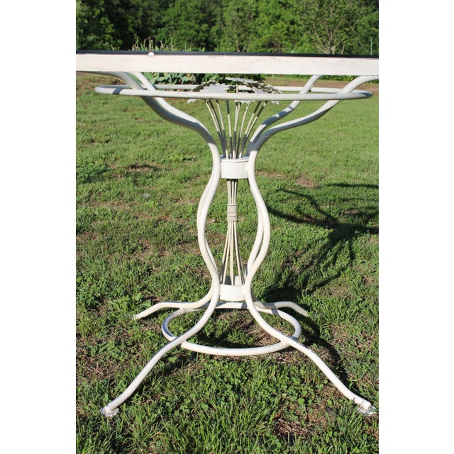 Vintage Lee L. Woodard & Sons Wrought Iron White Patio Set—A Table and Four Chairs For Sale - Image 14 of 18