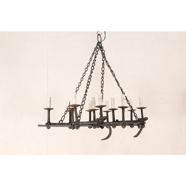 Mid 20th Century French 12-Light Forged Iron Chandelier For Sale - Image 4 of 11