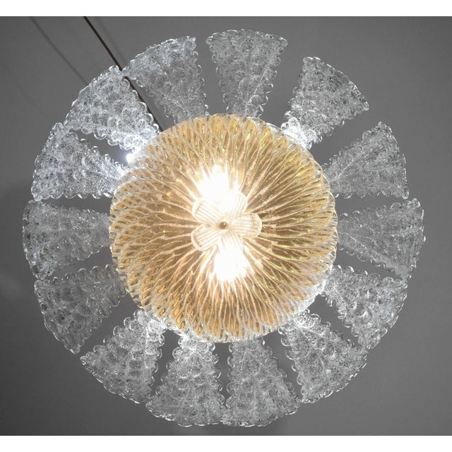 Italian Lovely Transparent Murano Glass Leave Ceiling Light or Chandelier, 1970s For Sale - Image 3 of 14