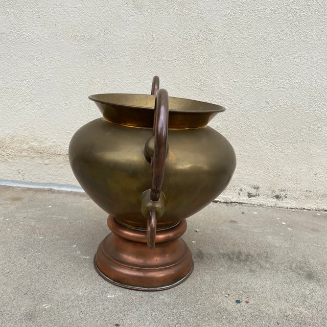 Early 20th Century Antique Copper & Brass Double Handle Jardiniere Planter For Sale - Image 5 of 12