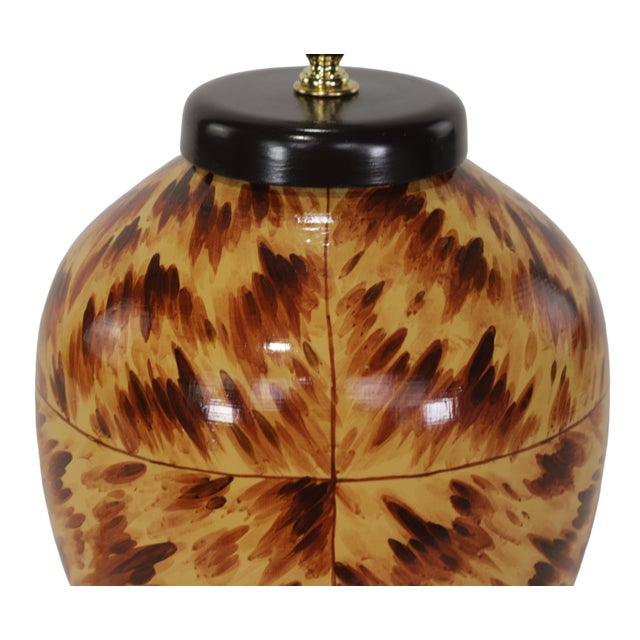 Early 21st Century Early 21st-Century Hand-Painted Tortoiseshell-Patterned Art Ceramic Table Lamps For Sale - Image 5 of 7