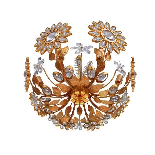 Large Floral Chandelier in Brass and Crystal Glass by Ernst Palme for Palwa, 1970s For Sale - Image 9 of 9