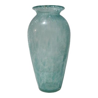 Vintage Mid-Century Modern Crackled Art Glass Aqua Blue Vase For Sale