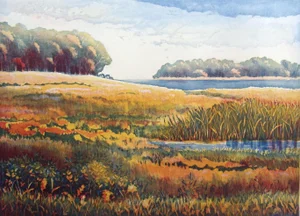 1990s Nicolette Jelen "Summer Morning Viii" Signed Aquatint Etching Art Landscape