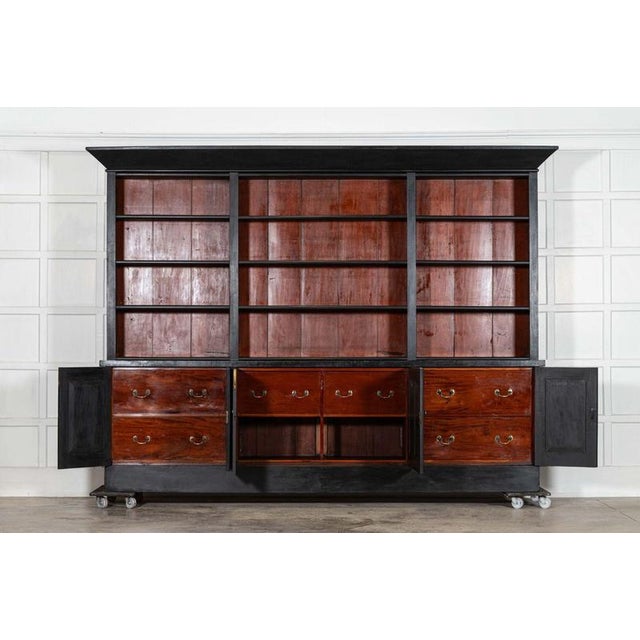 Circa 1890 monumental english 19thc ebonised mahogany library bookcase together w320 x d40 x h235 cm base w300 x d38.5 x...