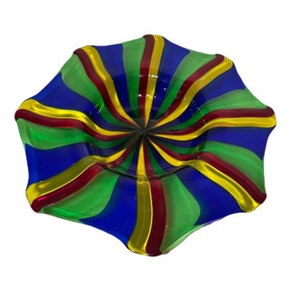 Vintage Italian Oggetti Hand Blown Fused Glass Center Piece Bowl Sculpture Art For Sale