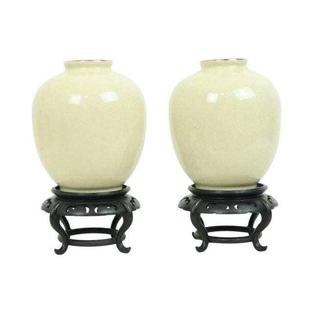 Japanese Vases Peacock Flowers Crackle in Ceramic, 1960s, Set of 2 For Sale - Image 16 of 18