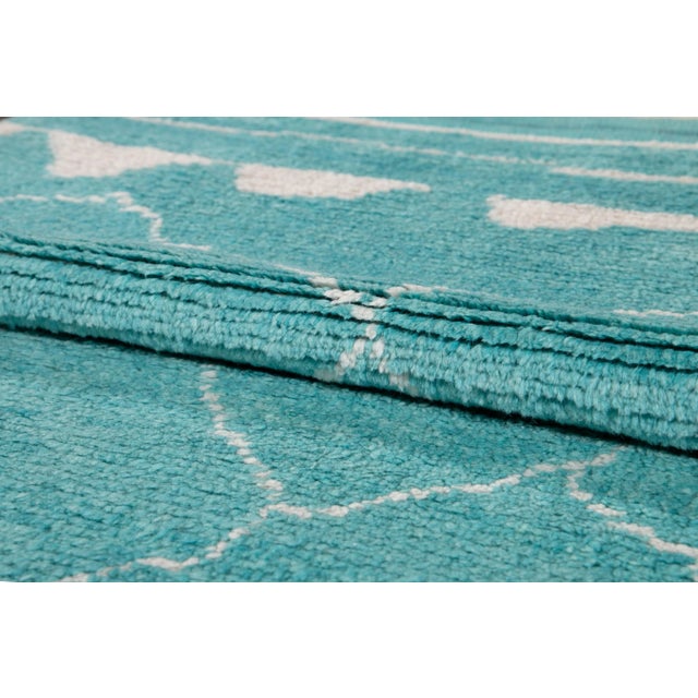 2010s Modern Turquoise Moroccan Style Handmade Wool Runner For Sale - Image 5 of 11