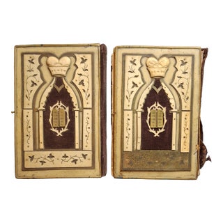 Antique 1893 Vienna Machzor Set Rosh Hashanah Yom Kippur Bone Brass Velvet Binding For Sale