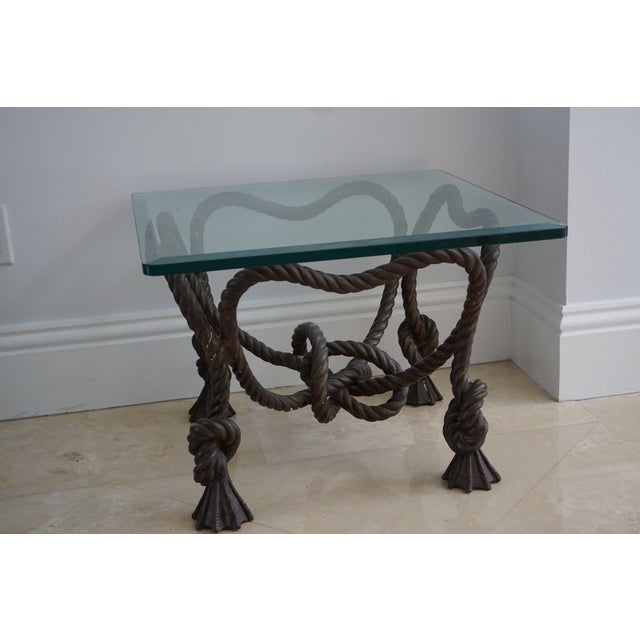 Beautiful vintage rope side table. Heavy and bezeled thick glass. Came from famed Este Lauder Estate. A true timeless...
