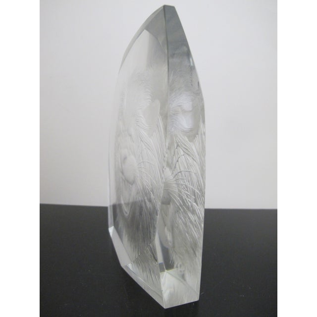 Moser Glassworks Lubos Metelak Moser Clear Cut Czech Art Glass Intaglio Lion Head Sculpture For Sale - Image 4 of 11