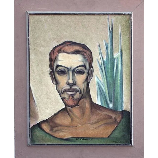 1970s 1970s "Portrait of St. Francis" Modernist Oil Painting, Framed For Sale - Image 5 of 5