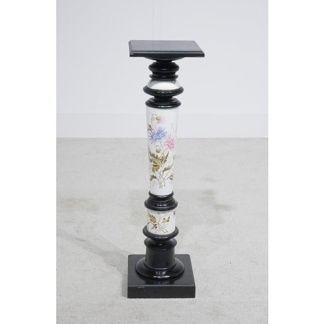 Eclectic Victorian porcelain and ebony pedestal stand Ebony - or lacquered sections include the tops and base White...
