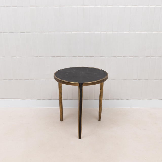 Pair of Side Tables in Black Shagreen With Bronze Patina Brass by R&y Augousti For Sale In Los Angeles - Image 6 of 9