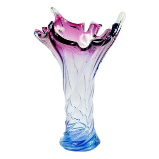 Large Mid-Century Modern Twisted Murano Glass Vase from Fratelli Toso, Italy, 1960s For Sale