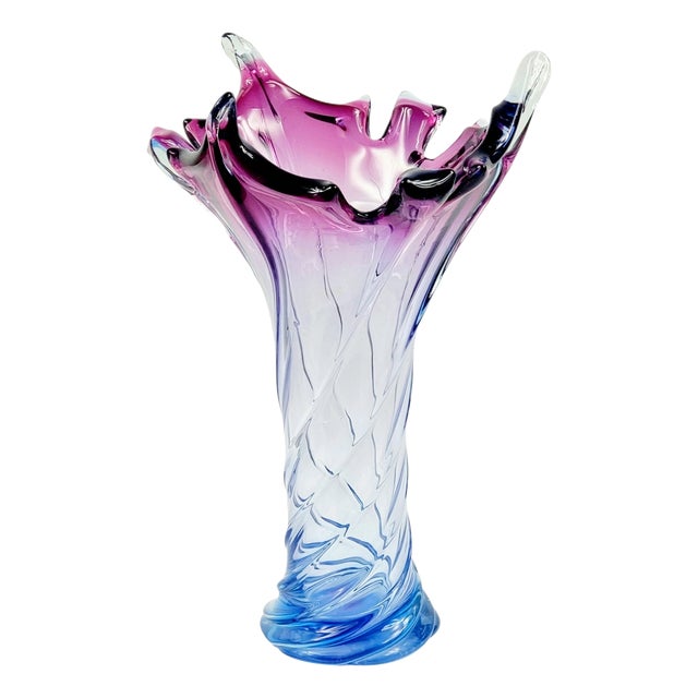 Large Mid-Century Modern Twisted Murano Glass Vase from Fratelli Toso, Italy, 1960s For Sale