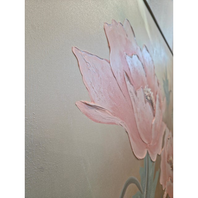 Large Signed Lee Reynolds Peach Poppies Painting, Vanguard Studios Mid-Century Modern Floral Art For Sale - Image 12 of 13