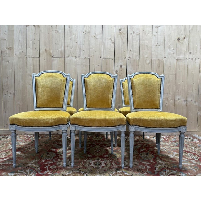 Louis XVI Chairs in Painted Wood and Velvet, 1970s, Set of 6 For Sale - Image 10 of 10
