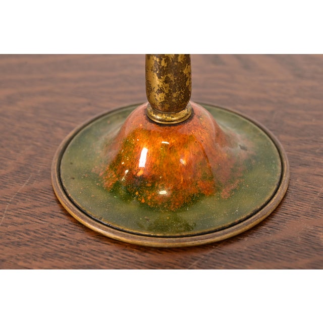 Bronze Louis Comfort Tiffany Furnaces Favrile Bronze and Enamel Candlesticks, Pair For Sale - Image 8 of 12