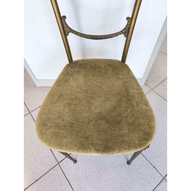 Mid-Century Modern Vintage Brass Chair with Green Velvet Seat For Sale - Image 3 of 10
