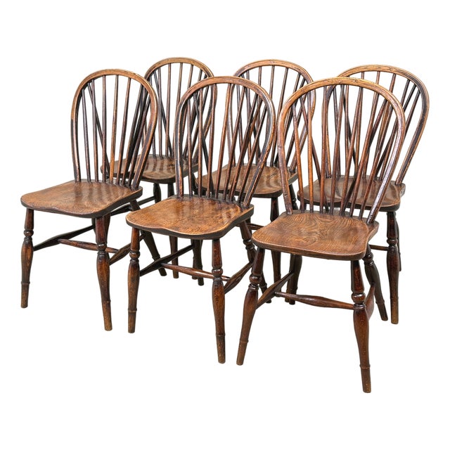 Antique Kitchen Farmhouse Dining Chairs, 1840, Set of 6 For Sale