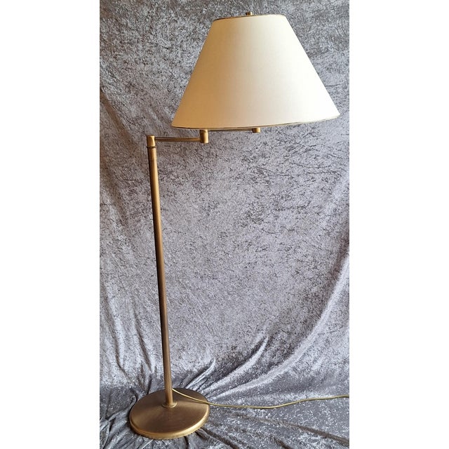 Cream Vintage Brass Floor Lamp with Cream Fabric Shade and Swivel Arm, 1980s For Sale - Image 8 of 10