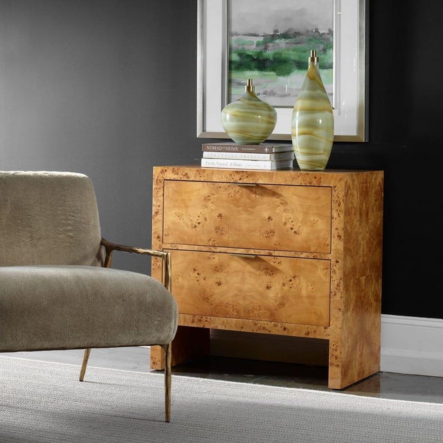 Brown Burl Wood 2 Drawer Chest For Sale - Image 8 of 11