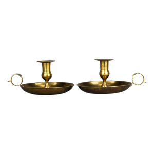 Pair of Early 20th Century Oversized Candleholders With Handle and Drip Tray