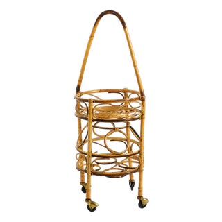 Mid-Century Italian Bar and Serving Trolley Made of Bamboo with Wheels, 1950s For Sale