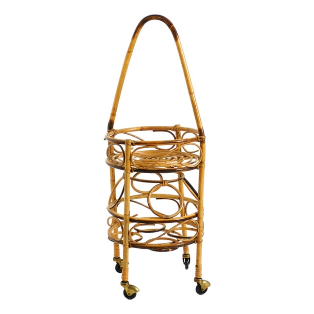 Mid-Century Italian Bar and Serving Trolley Made of Bamboo with Wheels, 1950s For Sale