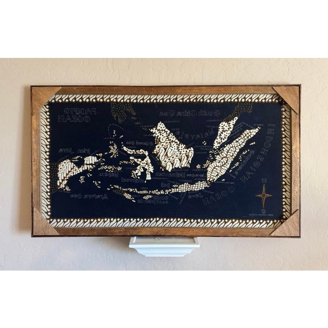 1970s Wood Framed Batik Fabric Wall Map Malaysia Indonesia Pacific Ocean For Sale - Image 9 of 11
