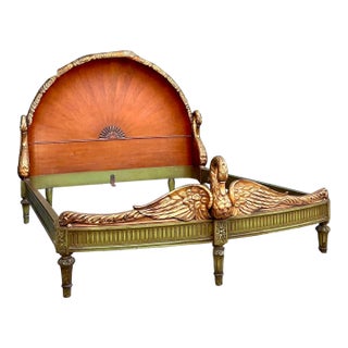 Vintage Regency French Deco Carved Swan Full Bed For Sale