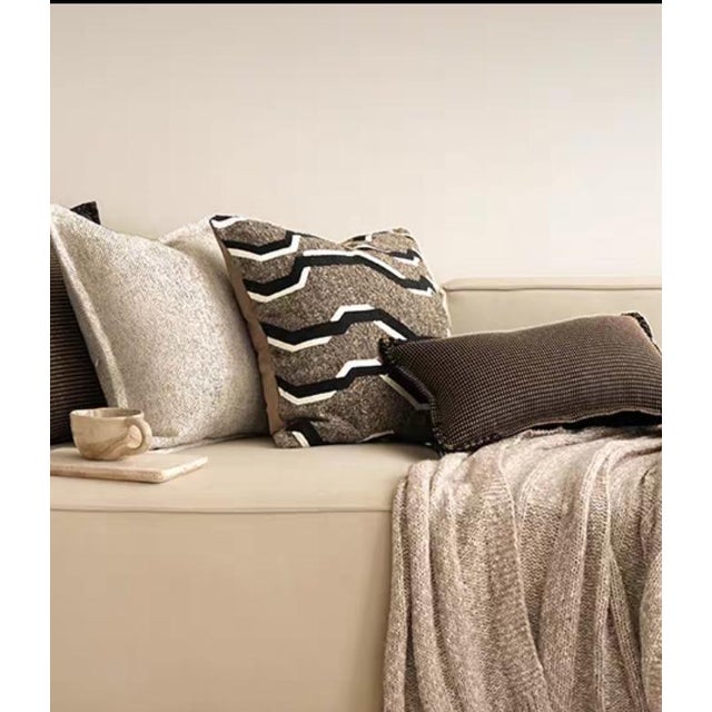 One Embroidered Brown Solid Velvet Throw Pillow For Sale In Des Moines, IA - Image 6 of 7