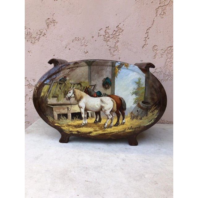 Large 19th French Jardiniere With Horses & Barnyard Albert Lebarque For Sale - Image 11 of 11