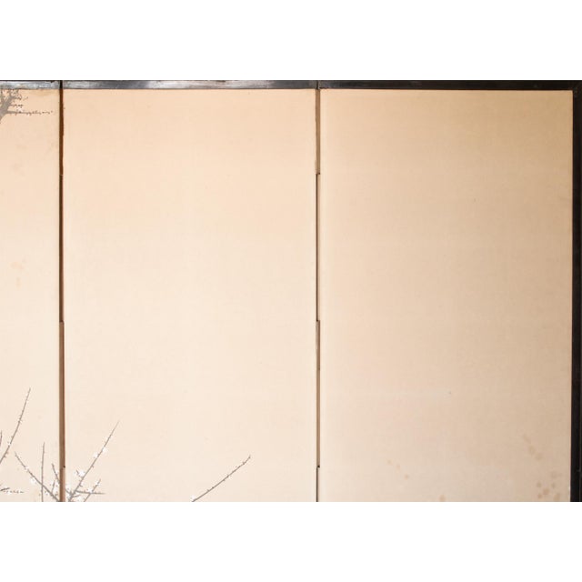 Large Taisho Japanese Byobu Screen "Sparrow and the Plum Tree" by Ryosetsu Kobe For Sale - Image 12 of 18