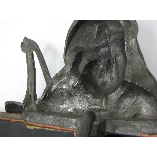 Vintage 1940s Art Deco Beveled Mirror With Bronze Frame Featuring a Man With Bow & Arrow For Sale - Image 9 of 13