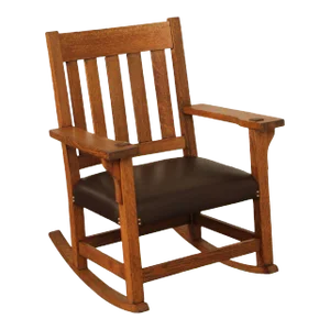 Antique Mission Oak and Leather Rocking Chair
