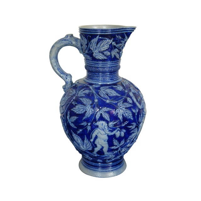 Traditional Late 19th Century Antique German Westerwald Merkelbach & Wick Salt Glaze Harvest Pitcher Jug For Sale - Image 3 of 12