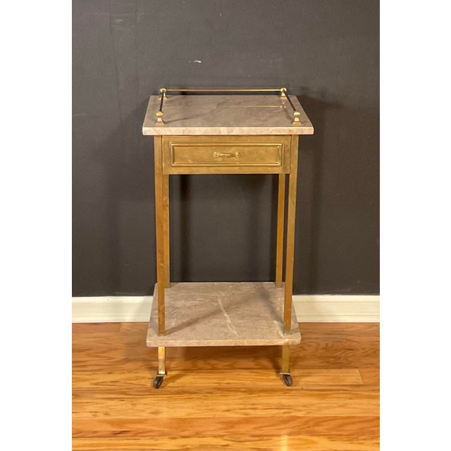 Antique Brass & Gray Marble Two Tier Side Table/ Nightstand, 1910s - 1920s For Sale - Image 10 of 12